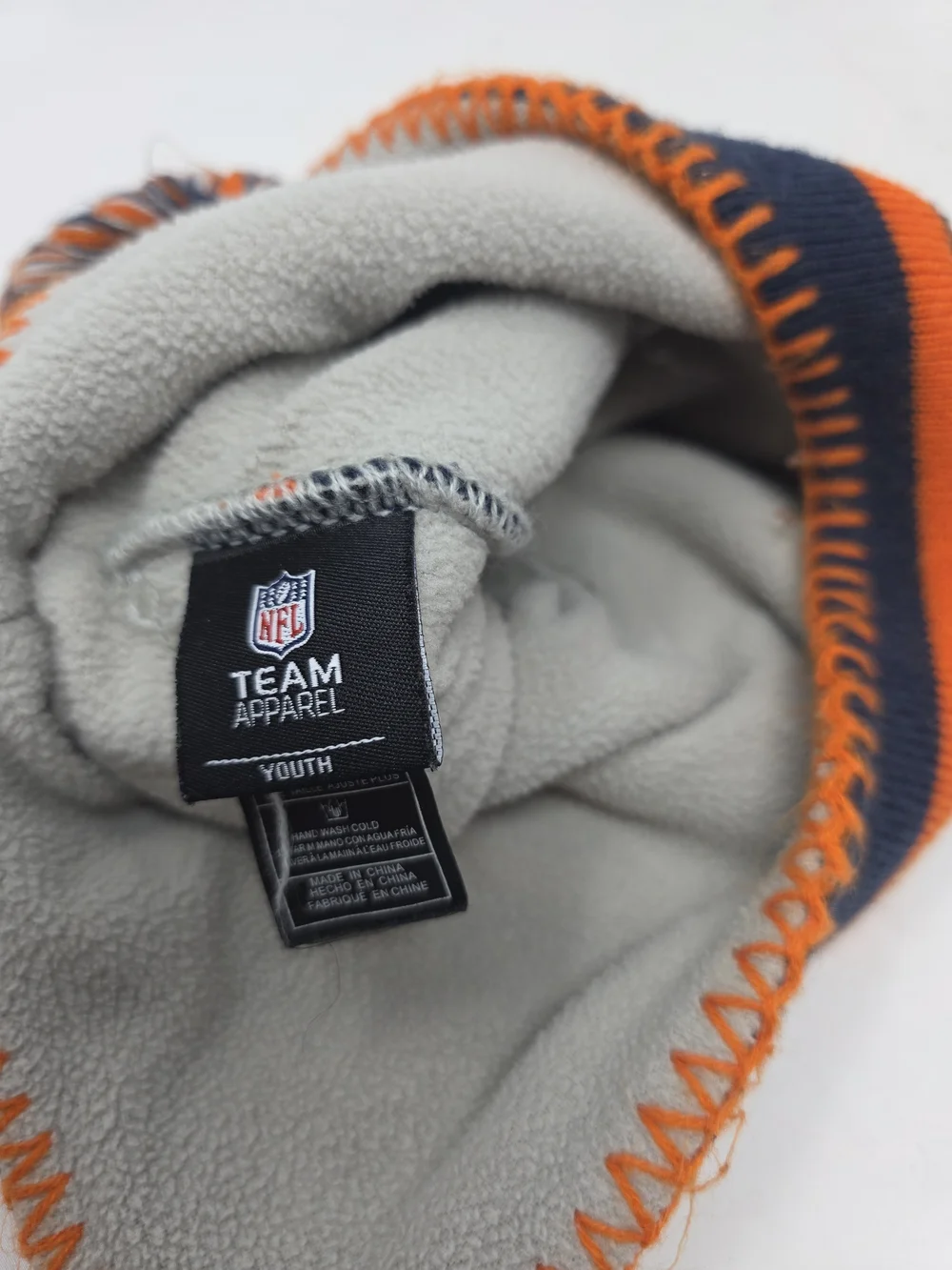 NFL Chicago Bears Youth Fleece Lined Knit Earflap Beanie Pom Hat Navy Orange